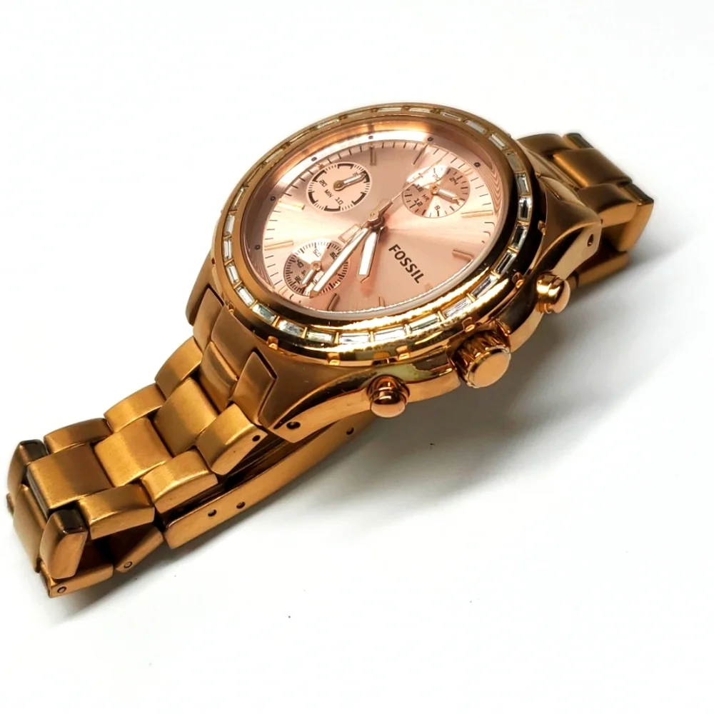 Fossil Watch CH2826 Rose Gold Steel Wristband Multifunction 10 ATM EUC